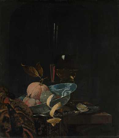 有水果、玻璃器皿和碗的静物画`Still Life with Fruit, Glassware, and a Wanli Bowl (1659) by Willem Kalf