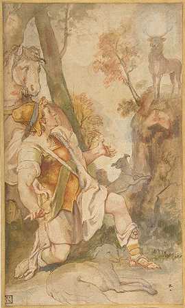 圣尤斯塔斯的愿景`The Vision of Saint Eustace (1542–1609) by Federico Zuccaro