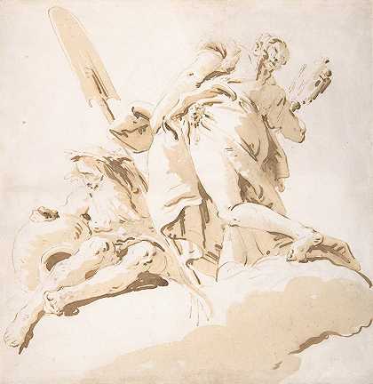 谨慎的站像和坐着的河神`Standing Figure of Prudence and a Seated River God (1696–1770) by Giovanni Battista Tiepolo