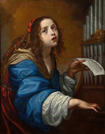 圣塞西莉亚演奏风琴`St Cecilia Playing the Organ by Onorio Marinari