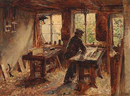 从木匠的工作室`Fra snedkerens værksted (1891) by Bertha Wegmann