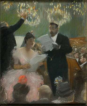 管弦乐队`The Orchestra (c. 1880) by Jean-Louis Forain