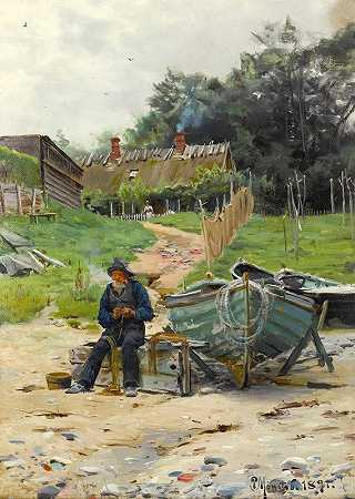 补网`Mending The Nets (1891) by Peder Mørk Mønsted