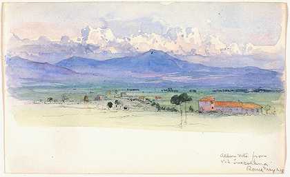 来自罗马塔斯科拉纳大道的阿尔班山脉`Alban Mountains from Via Tuscolana, Rome (1900) by George Elbert Burr