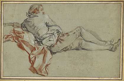 斜倚的男性形象`Reclining Male Figure (1736) by François Boucher