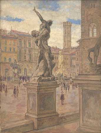 意大利广场-佛罗伦萨`Square in Italy – Florence (1934) by Elemír Halász-Hradil
