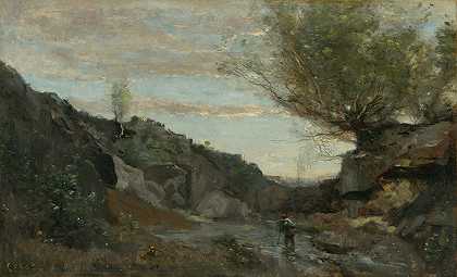 阿布鲁佐河`Un Torrent Des Abruzzes by Jean-Baptiste-Camille Corot