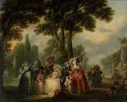 在公园中组装`Assemblée dans un parc (1785) by François-Louis-Joseph Watteau