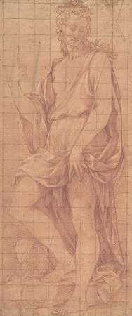 圣约翰和羔羊站在一起`Standing Saint John the Baptist with The Lamb (ca. 1575–76) by Girolamo Macchietti