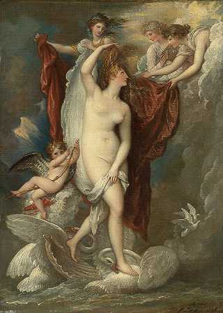 维纳斯出生时穿着三种优雅的服装`Venus At Her Birth Attired By The Three Graces by Benjamin West