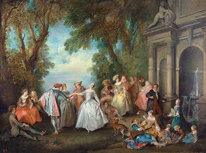 在喷泉前跳舞`Dance before a Fountain (by 1724) by Nicolas Lancret