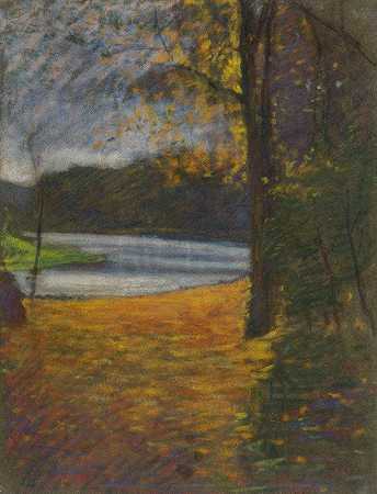 秋景`Autumn landscape (1900–1910) by Ladislav Mednyánszky