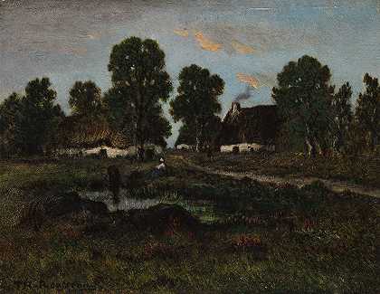 拉尚特附近的别墅`Cottages Near Larchant (not dated) by Théodore Rousseau