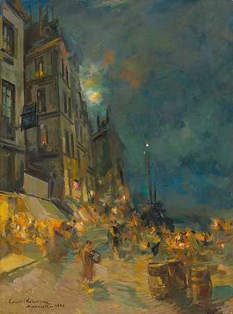 夜间马赛码头`Marseilles Quay By Night by Konstantin Alexeevich Korovin