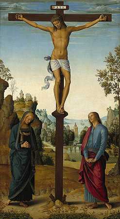 与圣母、圣约翰、圣杰罗姆和抹大拉的圣玛丽一起受难`The Crucifixion with the Virgin,Saint John,Saint Jerome and Saint Mary Magdalene (c. 1482~1485) by Pietro Perugino