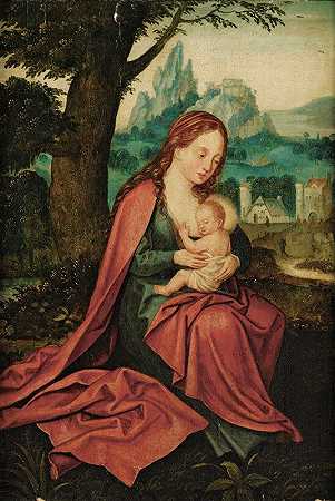 风景中的麦当娜和孩子`Madonna and Child in a landscape by Circle of Joachim Patinir