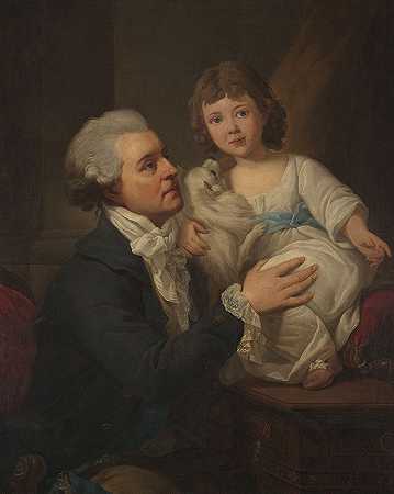 米夏·耶兹·旺达林·姆尼斯泽奇（1742-1806）与女儿埃尔·比埃特卡（178792-1830）和狗的肖像`Portrait of Michał Jerzz Wandalin Mniszech (1742–1806) with his daughter Elżbietka (178792–1830) and the dog (1795) by Marcello Bacciarelli