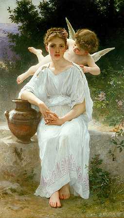 爱的低语`Whisperings of Love (1889) by William Bouguereau