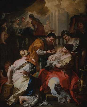 圣母玛利亚的诞生`The Birth of the Virgin (ca. 1690) by Francesco Solimena