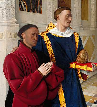 Etienne Chevalier和St.Stephen`Etienne Chevalier with St. Stephen (1454) by Jean Fouquet