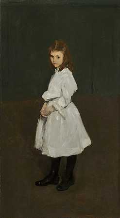 穿白色衣服的小女孩（奎妮·伯内特）`Little Girl in White (Queenie Burnett) (1907) by George Wesley Bellows
