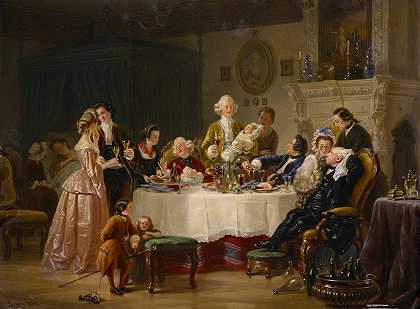 洗礼后的庆祝活动`Celebration after the Baptism (1864) by Johann Geyer