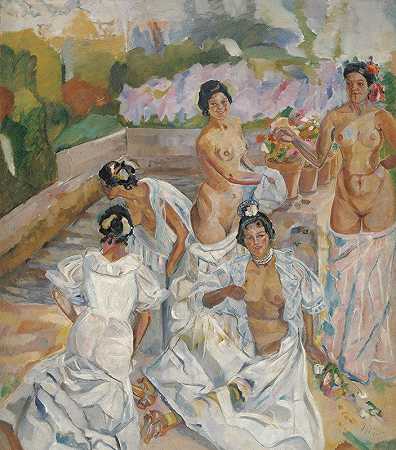 巴斯（塞维利亚）`The Bath (Seville) (c. 1908) by Francisco Iturrino