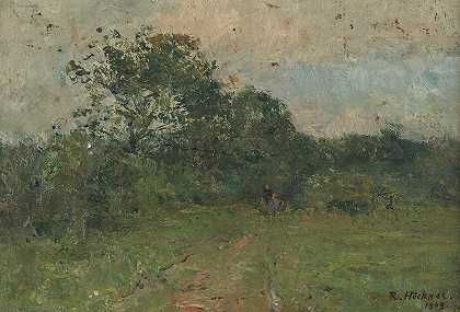 小人物景观`Landschaft mit kleinen Gestalten (1909) by Rudolf Höckner