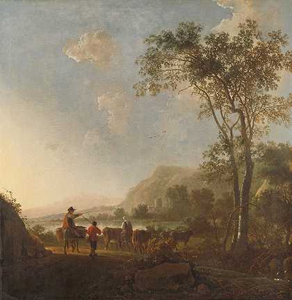 牧牛景观`Landscape with Herdsmen and Cattle (1650 ~ 1660) by Aelbert Cuyp