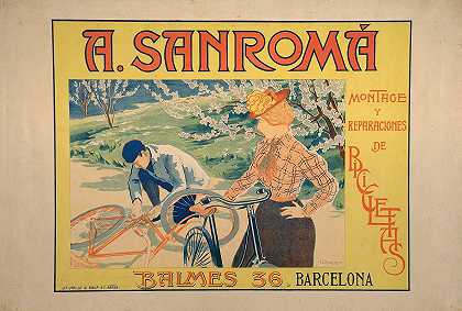 A、桑罗马。自行车的装配和修理`A. Sanromá. Montage Y Reparaciones De Bicicletas (1900) by Joan Llaverias