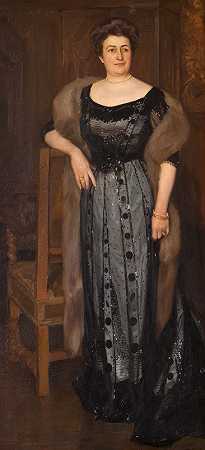爱丽丝·蒂尔夫人的肖像`Portrait of Mrs. Alice Thiel (1909) by Oscar Björck