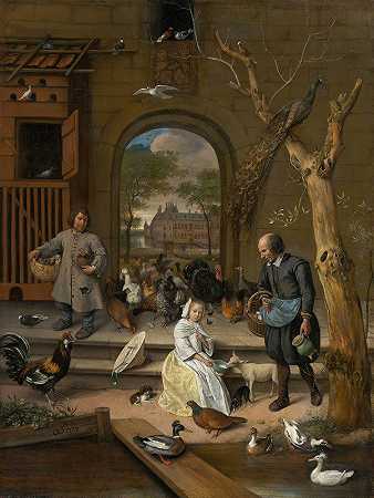 雅各巴·玛丽亚·范·瓦塞纳尔的肖像（1654-1683），被称为家禽饲养场`Portrait of Jacoba Maria van Wassenaer (1654~1683),known as ;The Poultry Yard (1660) by Jan Steen