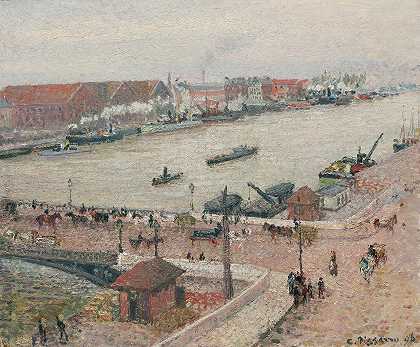 塞纳河洪水，Boieldieu桥，鲁昂`Crue De La Seine, Pont Boieldieu, Rouen (1896) by Camille Pissarro