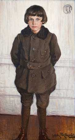 塔吉·泰尔肖像`Portrait of Tage Thiel (1918) by Gerda Wallander