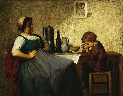 母爱的喜悦`Maternal Joy (1868) by Adolf Von Becker