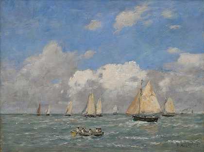 从船上到特鲁维尔的出口`La Sortie des barques à Trouville (1893) by Eugène Boudin