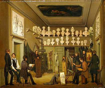 哥本哈根美术学院的工作室`A Studio At The Academy Of Fine Arts, Copenhagen (C. 1839) by Ferdinand Richardt