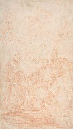 圣母无瑕与四男圣人（无瑕受孕之争研究）`The Virgin Immaculate and Four Male Saints (Study for The Dispute over the Immaculate Conception) (1625–1713) by Carlo Maratti