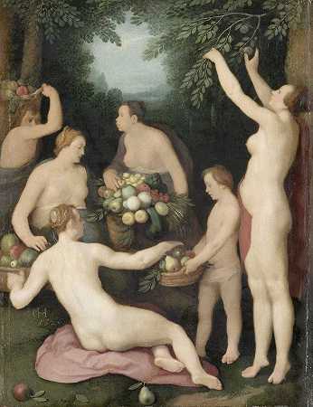 波莫纳收获了果实`Pomona Receiving the Harvest of Fruit (1626) by Cornelis Cornelisz Van Haarlem