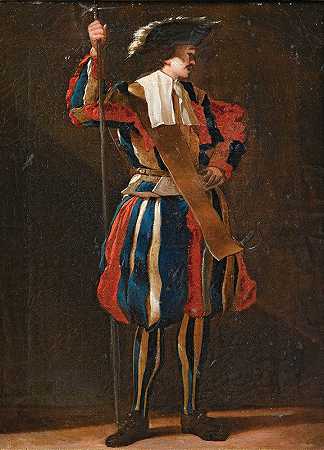 瑞士卫兵的肖像`Portrait of a Swiss Guard (1756) by Jean Barbault