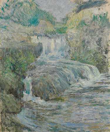 瀑布`Waterfall (ca. 1889–91) by John Henry Twachtman
