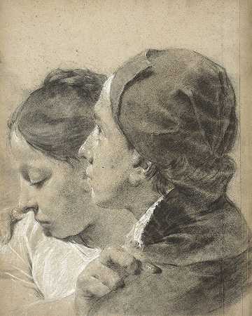 一个年轻人拥抱着一个女孩`A Young Man Embracing a Girl (c. 1743) by Giovanni Battista Piazzetta