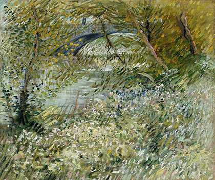 春天的河岸`River Bank in Springtime (1887) by Vincent van Gogh