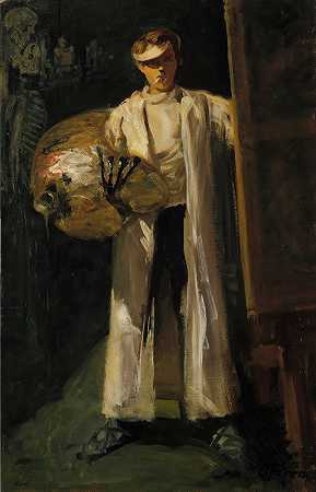 电灯下的自画像`Self~Portrait In Electric Light (1914) by Oscar Parviainen
