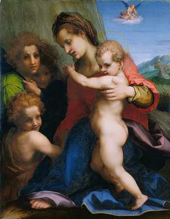 圣母与婴儿浸礼会`The Virgin and Child with the Infant Baptist (c. 1517 ~ c. 1519) by Andrea del Sarto