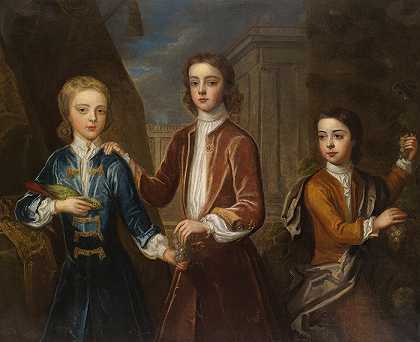 三位年轻绅士的肖像`Portrait of three young gentlemen by Michael Dahl