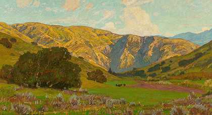 有远山的草地`Meadow with Distant Hills (1907) by William Wendt