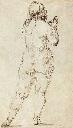 女性裸体祈祷`Female Nude Praying (1497~1500) by Albrecht Dürer