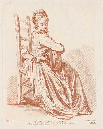 弹吉他的女人`Woman Playing the Guitar (1764) by Gilles Demarteau the Elder