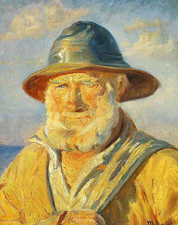 斯卡根渔夫今晚。书房`Skagenfisker i aftensol. Studie by Michael Ancher